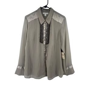 Coldwater Creek Luxe Beaded Blouse Size L 14 Shirt NEW Taupe